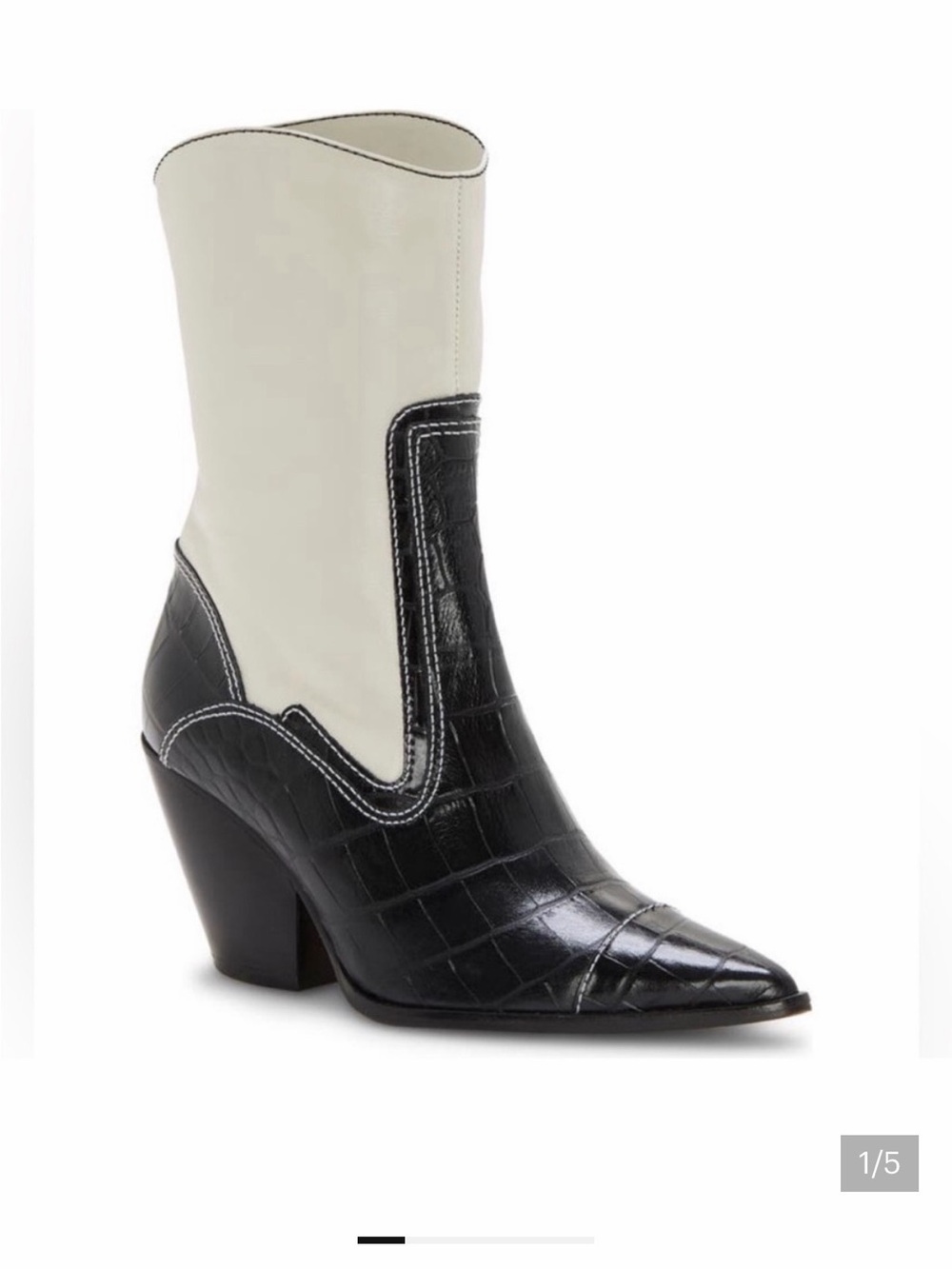 Vince Camuto Black Croc-Embossed and Cream Two-Tone Western Ankle Boot